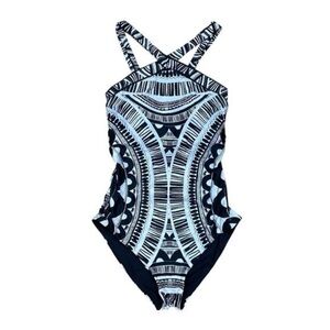 Trina Turk nwot Women's Hula Reversible High Neck One Piece Swimsuit‎ 10 M